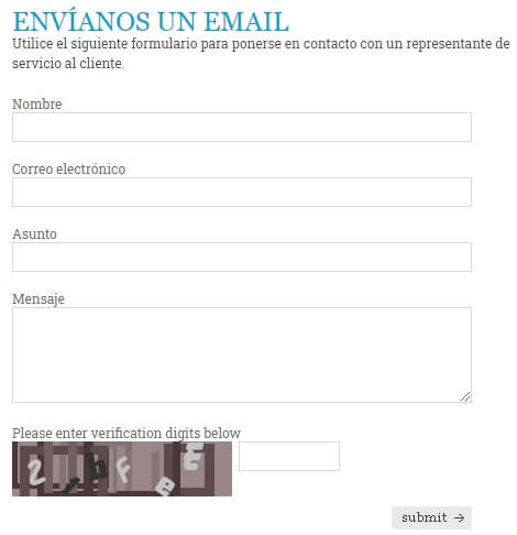 Imagen del formulario de contacto del correo electrónico de Feezonepay